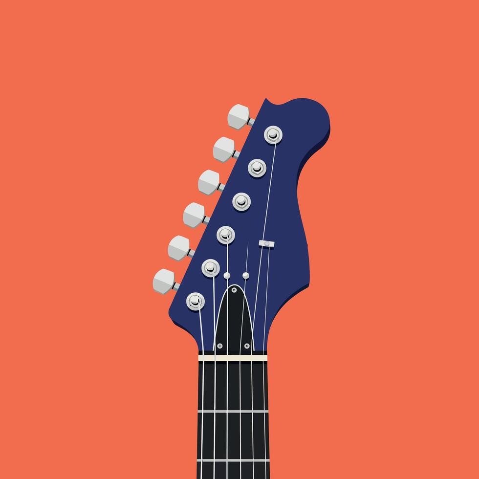 Electric guitar headstock illustration with orange background design elements vector