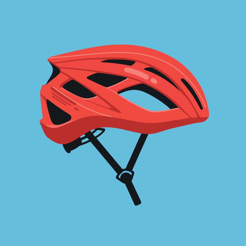 Red Cycling Helmet Illustration on Blue Background for Safety and Sport vector