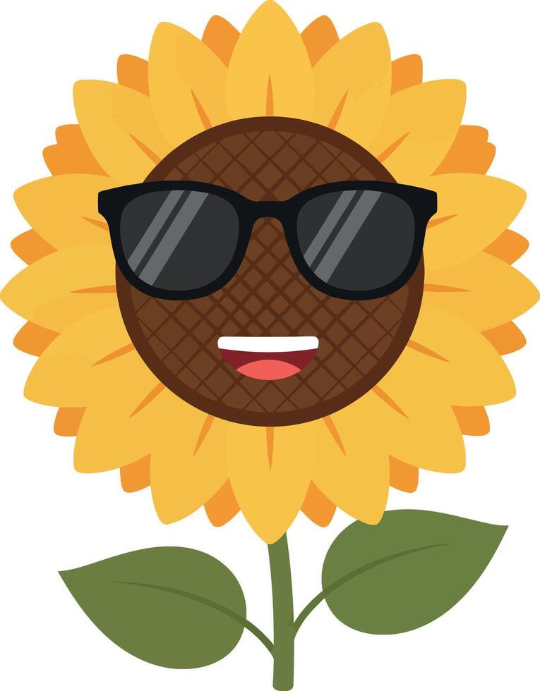 Sunflower with smiling face wearing sunglasses cheerful summer illustration vector