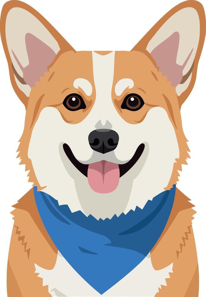Corgi dog portrait with blue scarf illustration cute pet animal design vector
