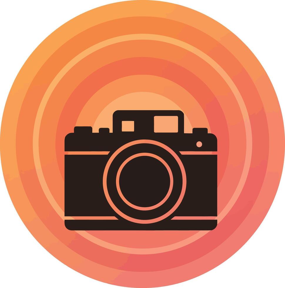 Vintage camera icon with orange circular background illustration design vector