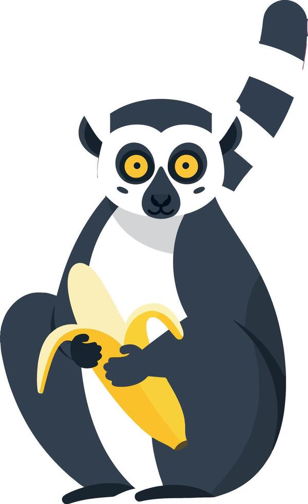 Ring Tailed Lemur Eating Banana Illustration in Simple Style vector