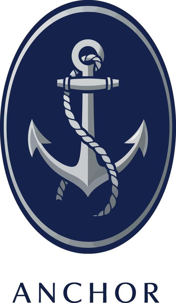 Anchor logo design with navy blue and silver color scheme illustration vector