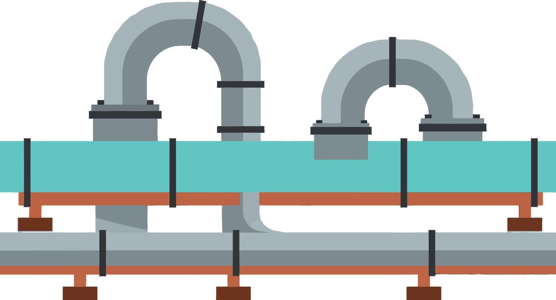 Industrial pipeline system with metal pipes and blue horizontal tubing illustration vector