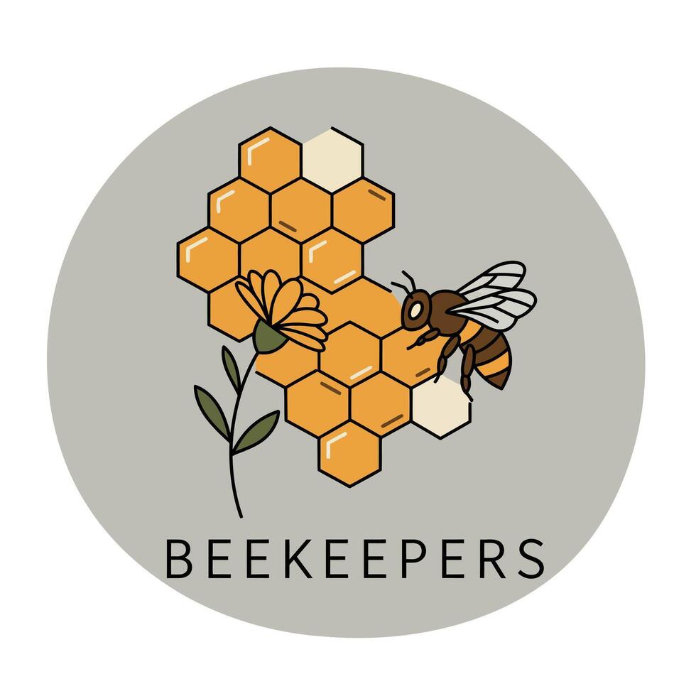 Beekeepers logo design with honeycomb bee and flower illustration graphic vector