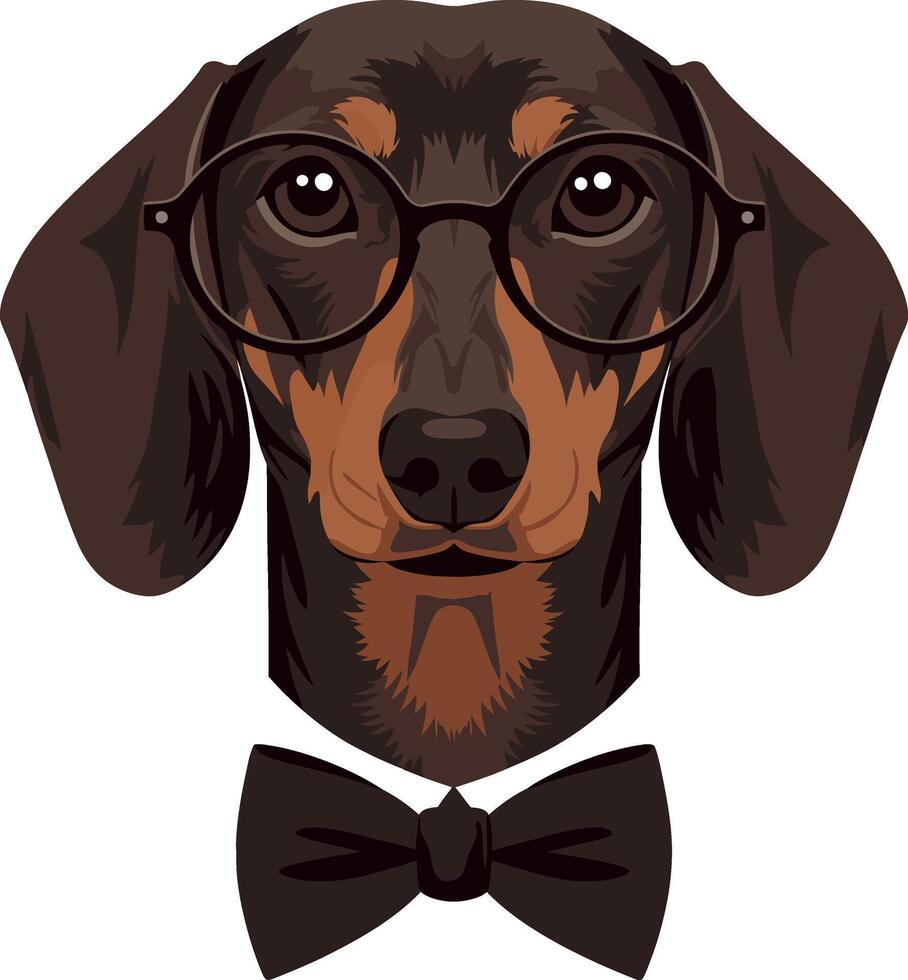 Dachshund dog wearing glasses and bow tie illustration portrait style vector