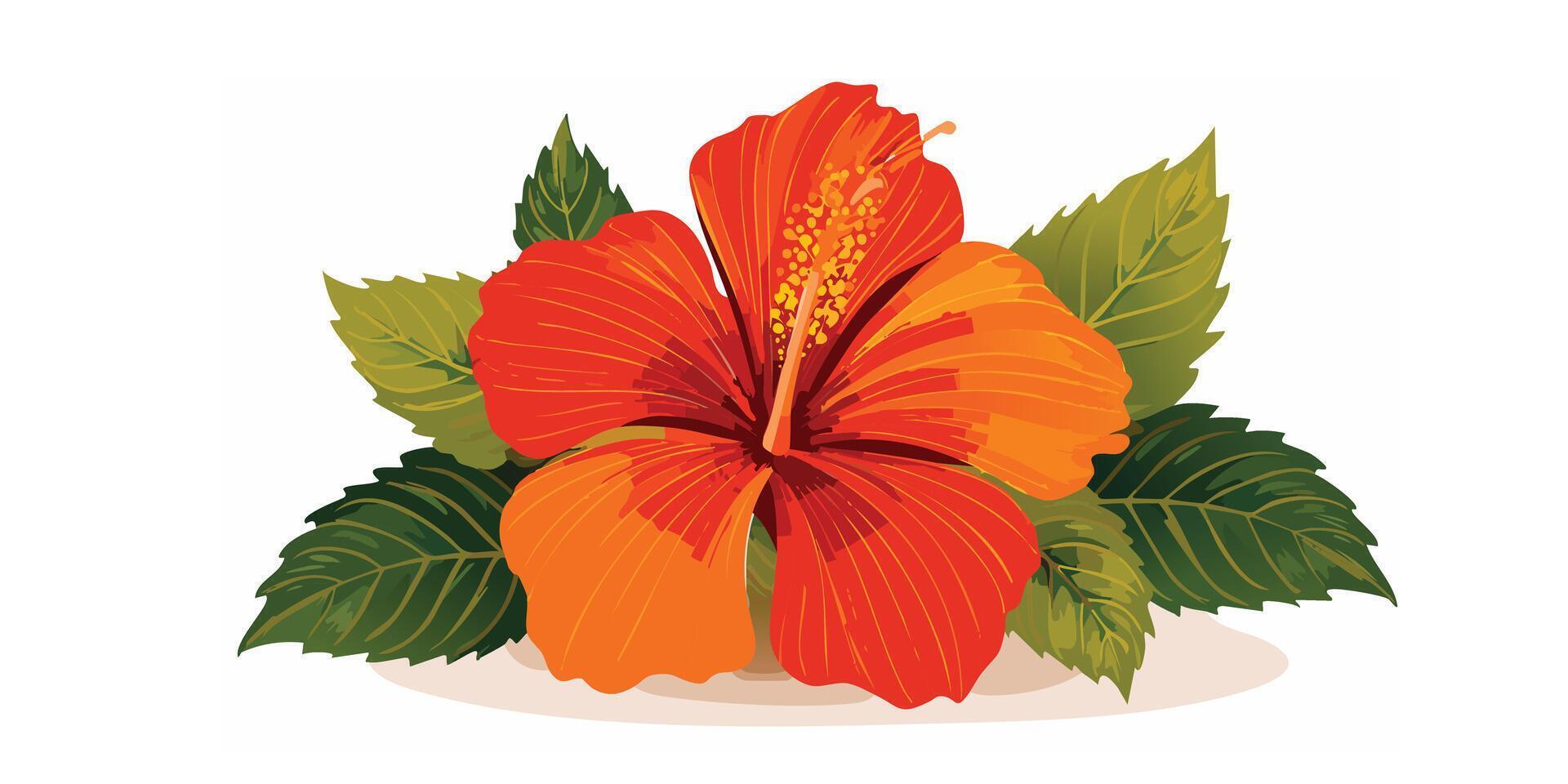 An orange flower with green leaves vector