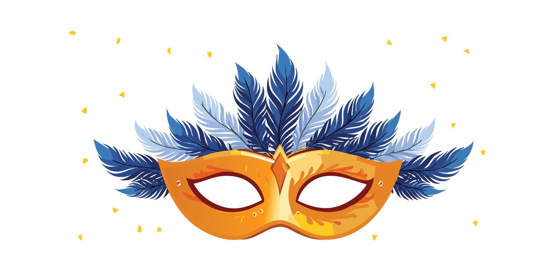 A carnival mask with blue feathers on it vector