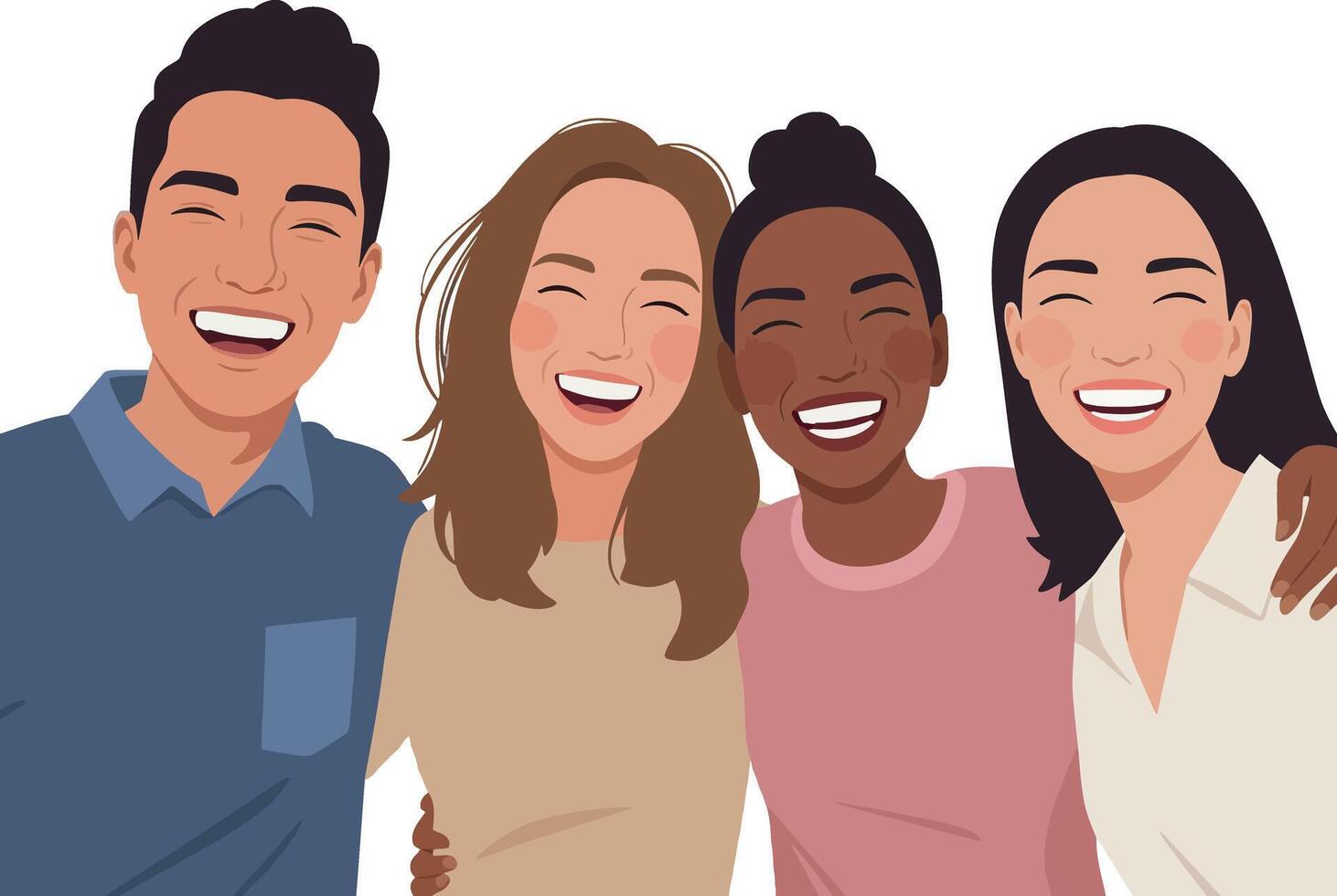 Group of diverse friends smiling together happy portrait illustration vector