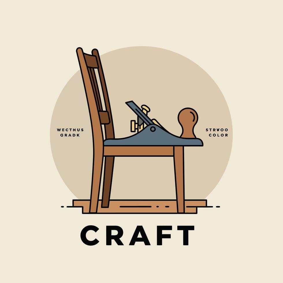 Vintage woodworking plane tool on wooden chair illustration design craft concept vector