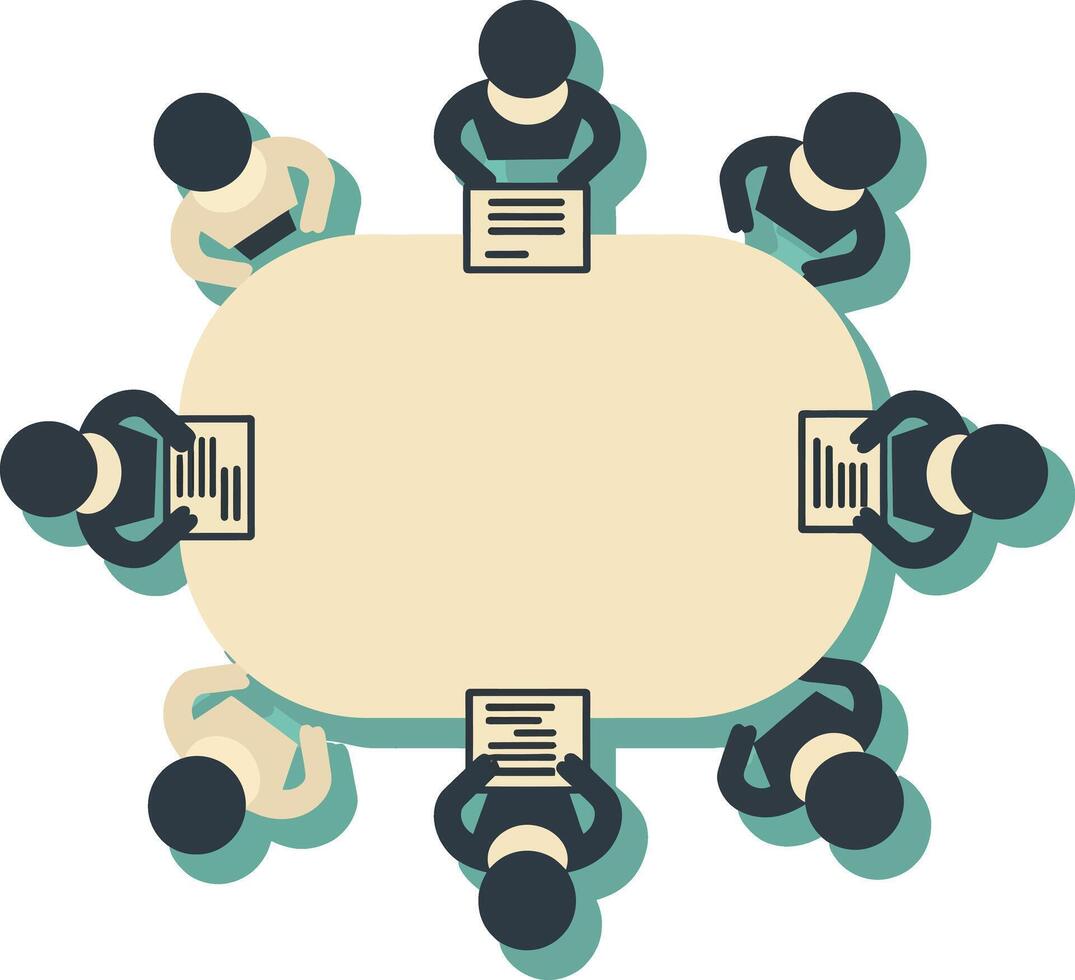 Business meeting with people around table holding documents top view illustration vector