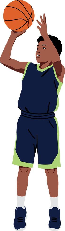 Young boy playing basketball shooting ball in sports uniform illustration vector