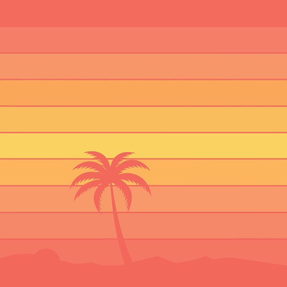 Palm tree silhouette at tropical sunset with orange and yellow gradient background illustration vector