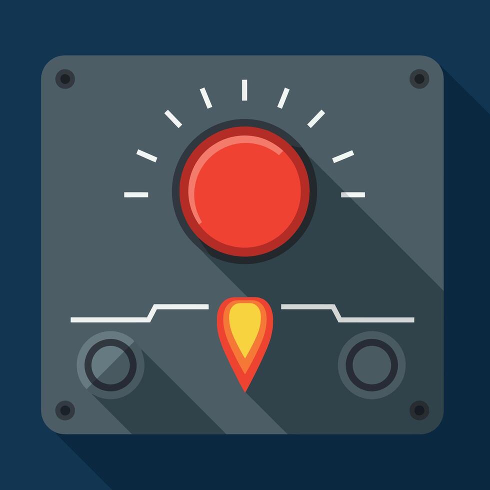 Red Emergency Button with Indicator Light on Dark Control Panel Illustration vector