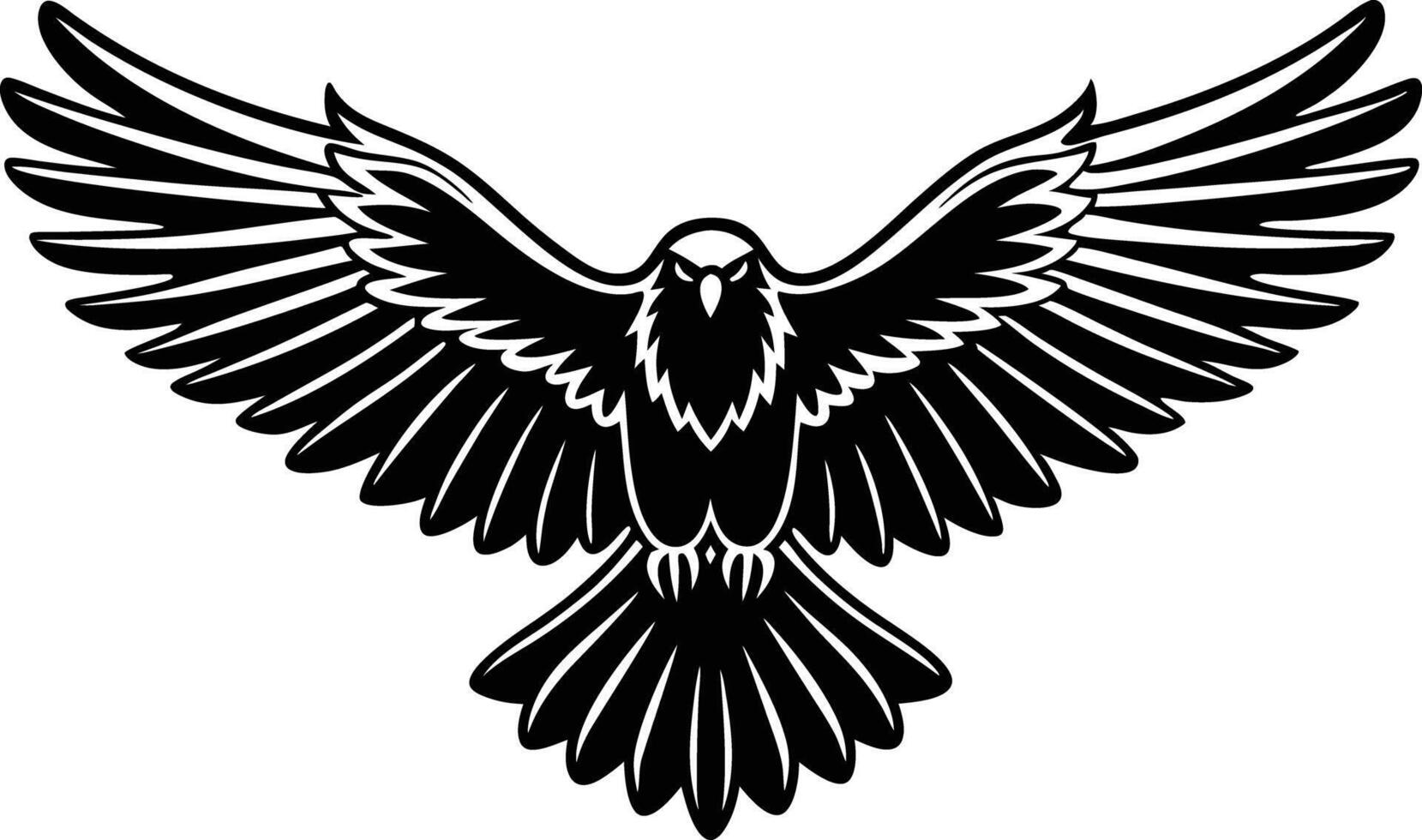 Stylized Flying Hawk Icon Bird with Spread Wings vector