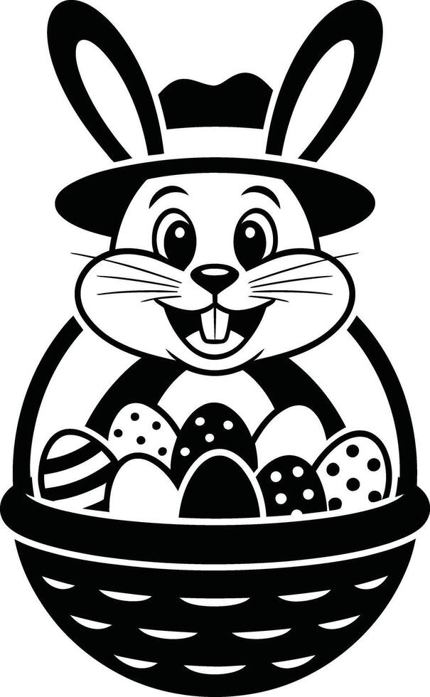 Easter bunny in basket with eggs vector