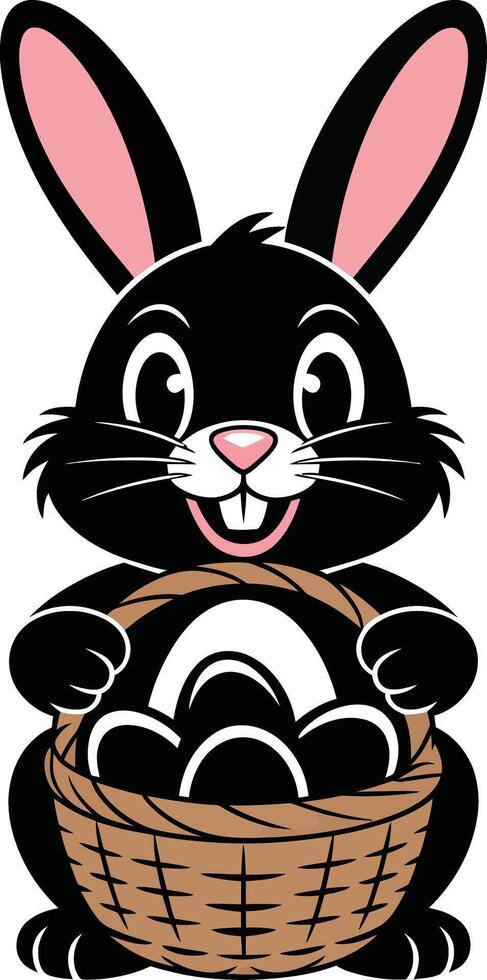 Easter bunny with basket of eggs vector