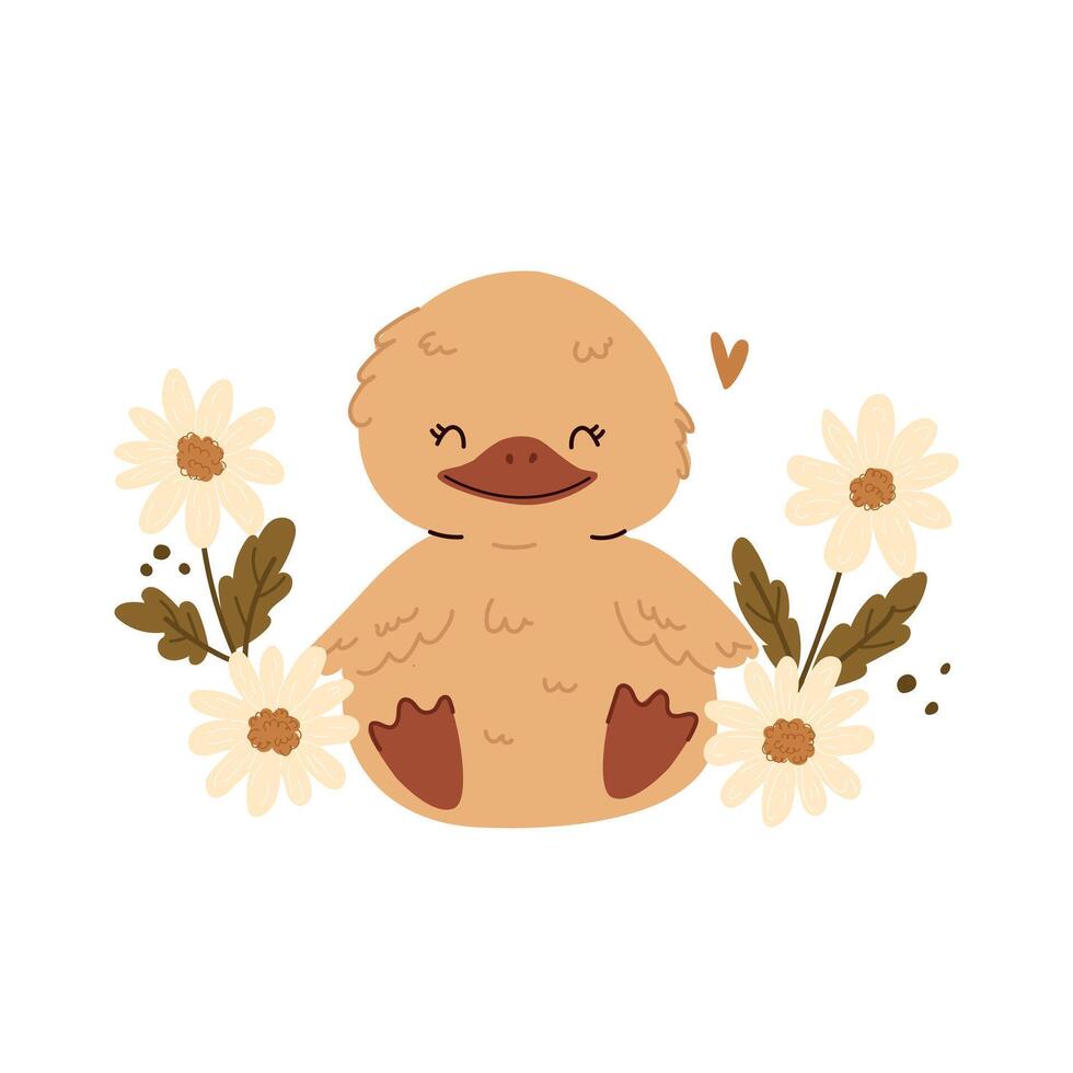 cute illustration of duck in flowers farm birds illustration vector