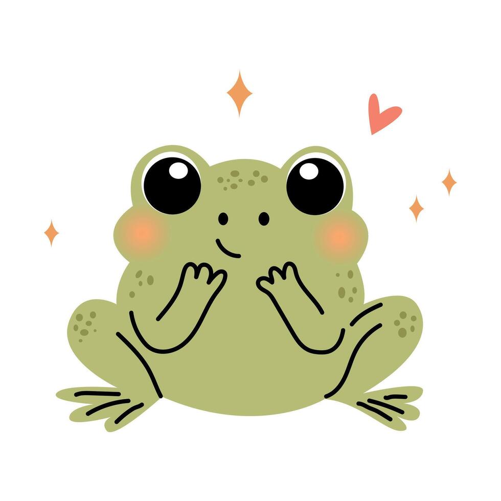 Cute cartoon frog with sparkles and heart adorable kawaii style animal illustration vector