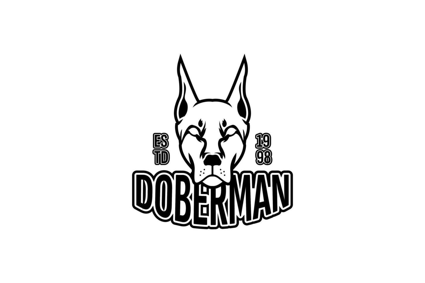Minimalist Doberman head logo in silhouette style. Ideal for branding, apparel, and mascots. vector