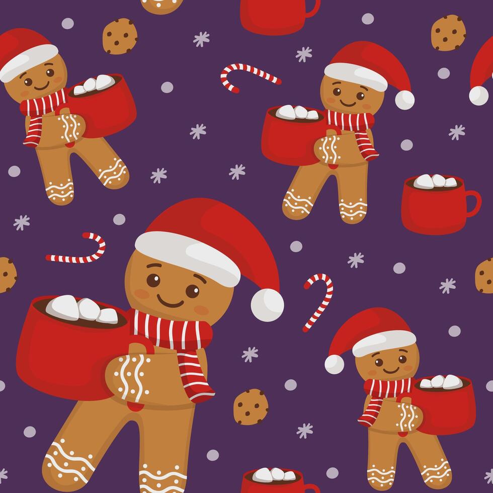 pattern with gingerbread, cocoa and skates vector