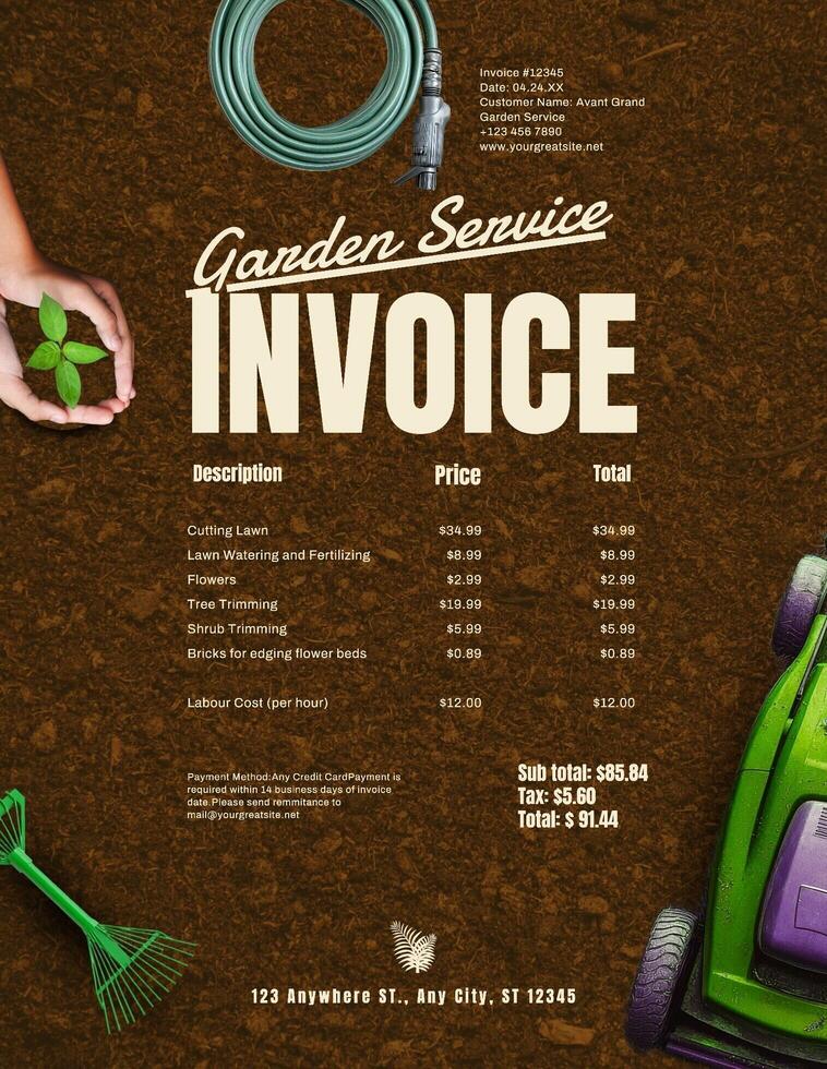 garden service invoice for business template design ideas