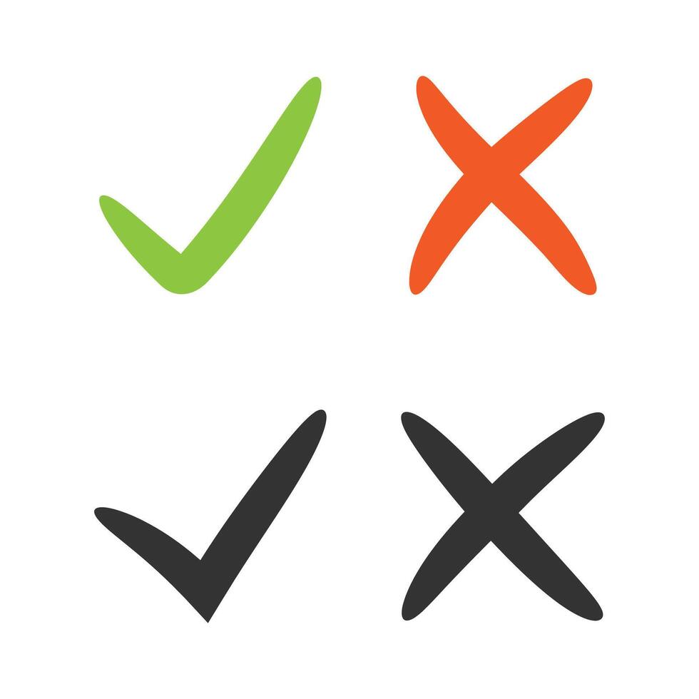Check mark and cross mark icon isolated illustration. vector