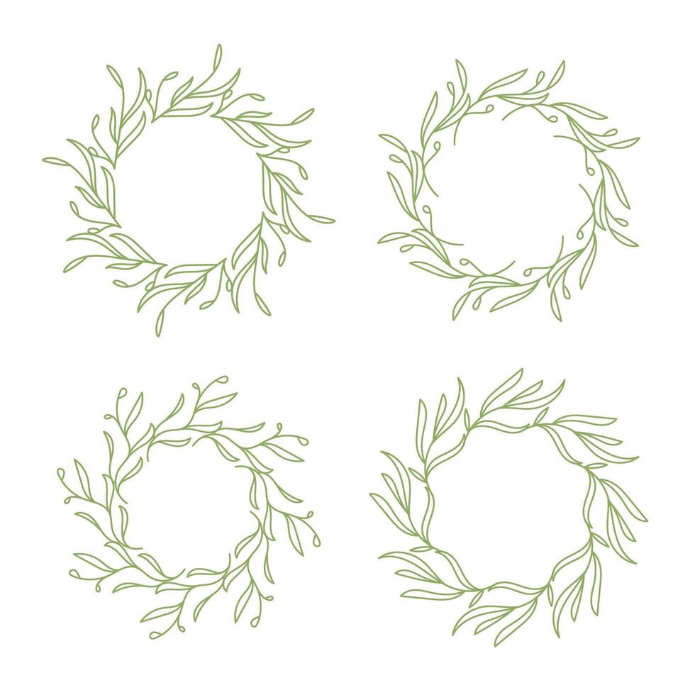 Green aesthetic circle line art decoration isolated flat design. vector