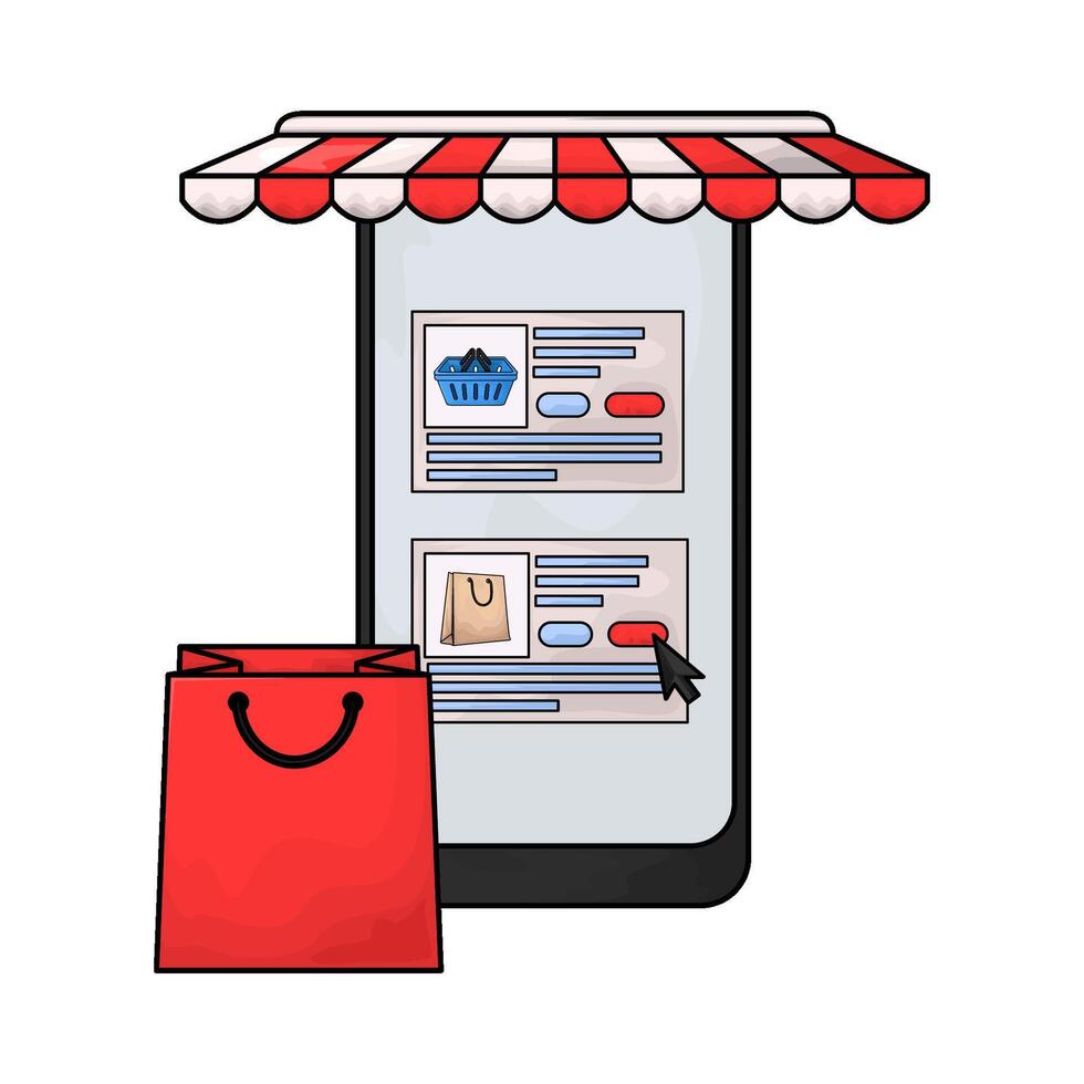 illustration of marketplace with paper bag vector