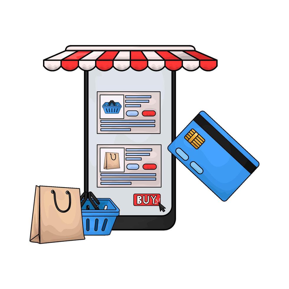 illustration of marketplace with credit card vector