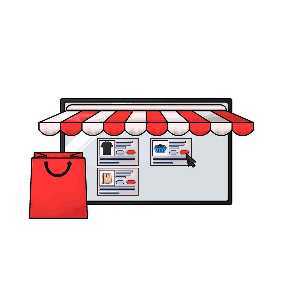 marketplace with paper bag illustration vector