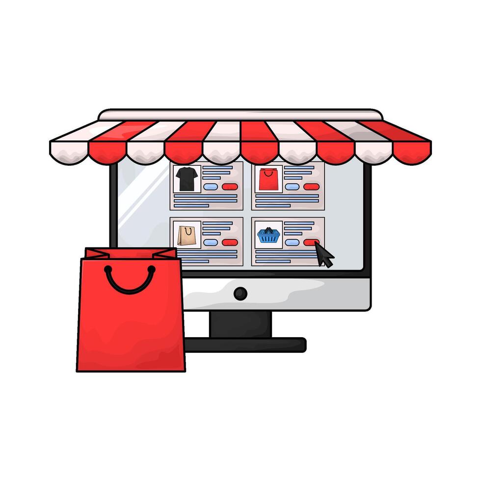 marketplace with red paper bag vector