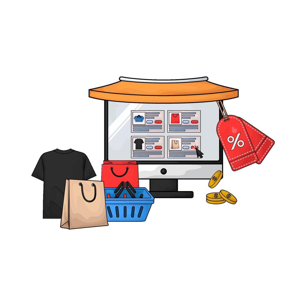 There are many promotions in the marketplace illustration vector