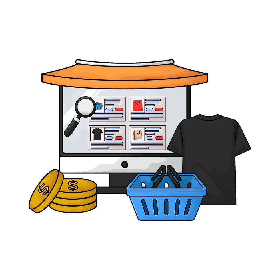 illustration of In the marketplace there are many products vector