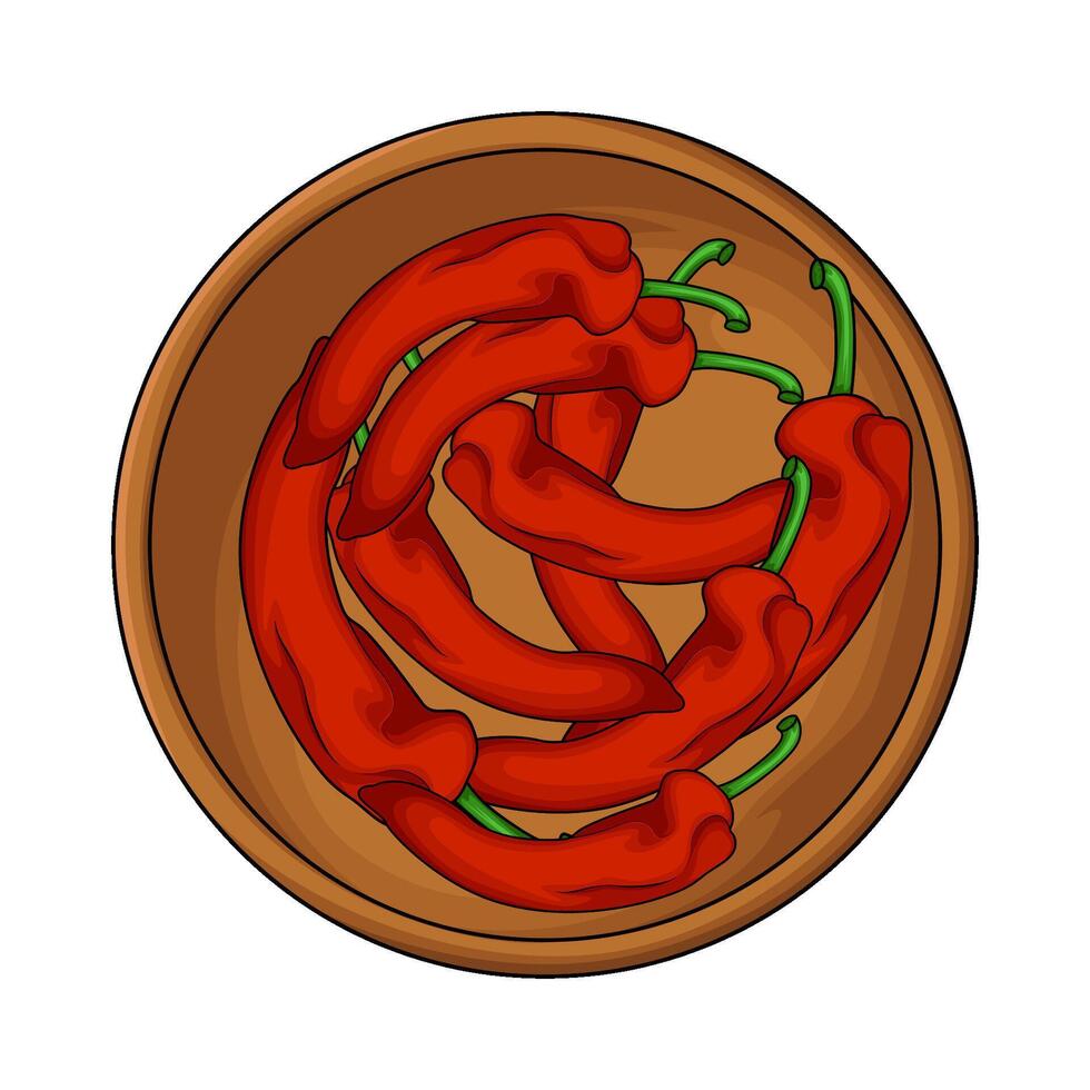 fresh red chilies in bowl vector