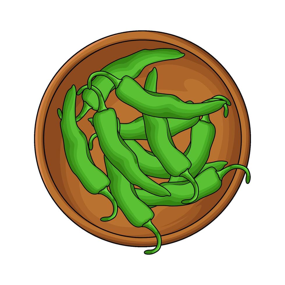 illustration of fresh green chilies in bowl vector