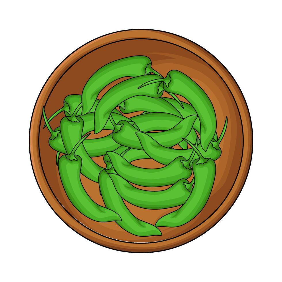 fresh green chilies in bowl vector