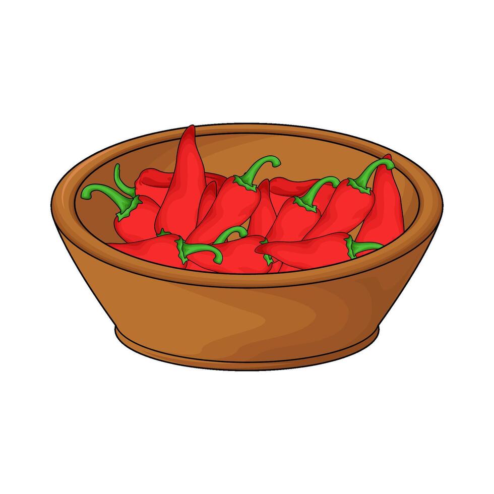 chili in wooden bowl illustration vector