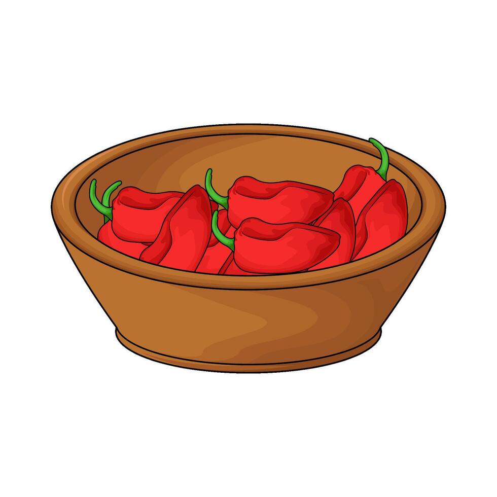 illustration of chili in wooden bowl vector