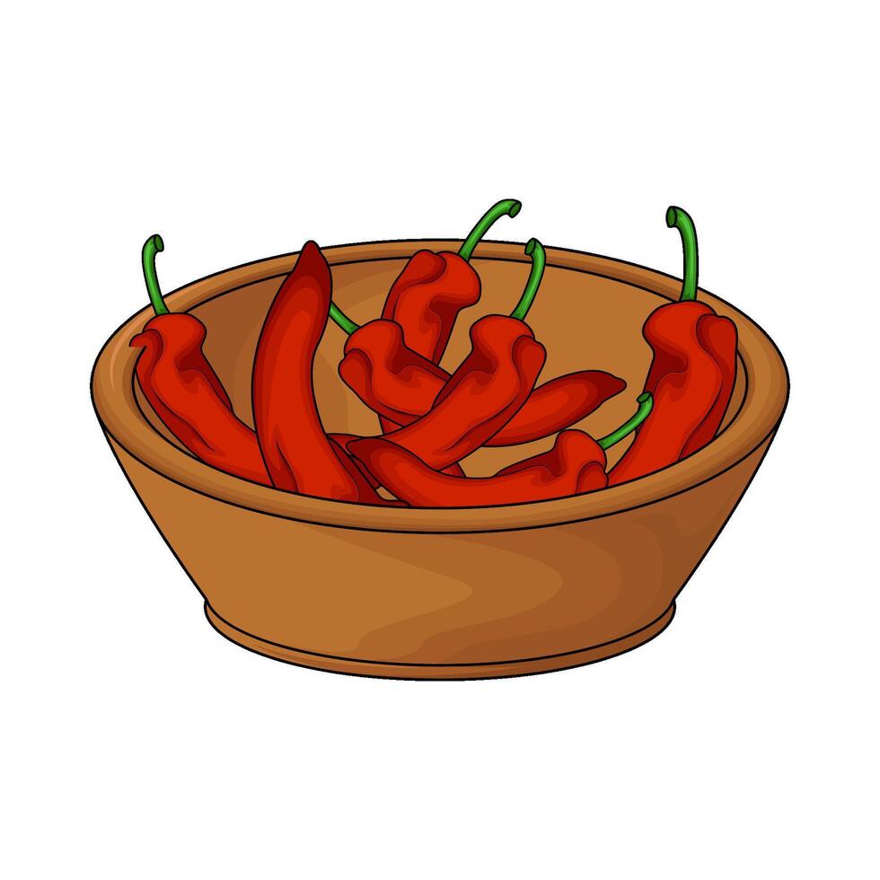 red chili in bowl illustration vector