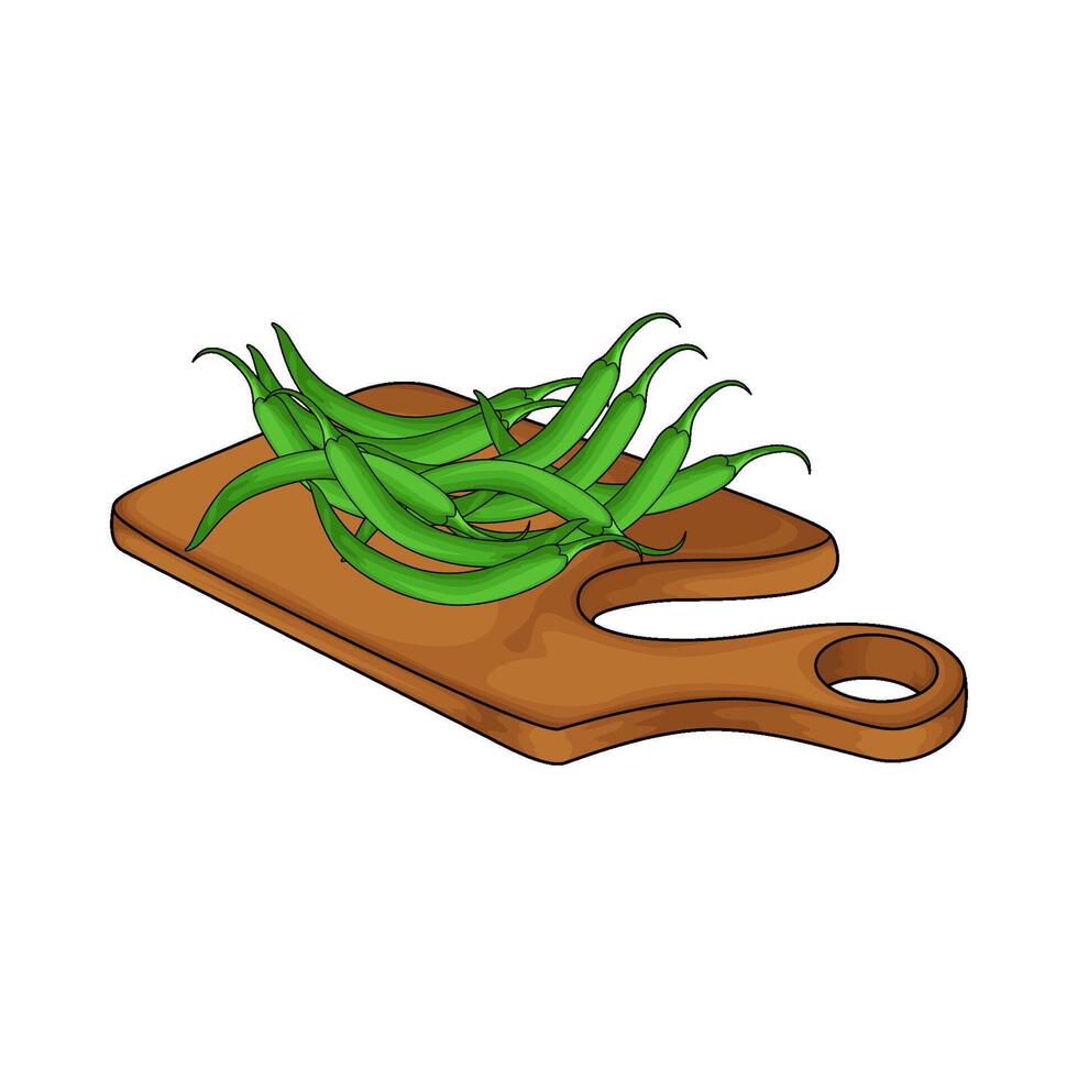 green chili on cutting board vector