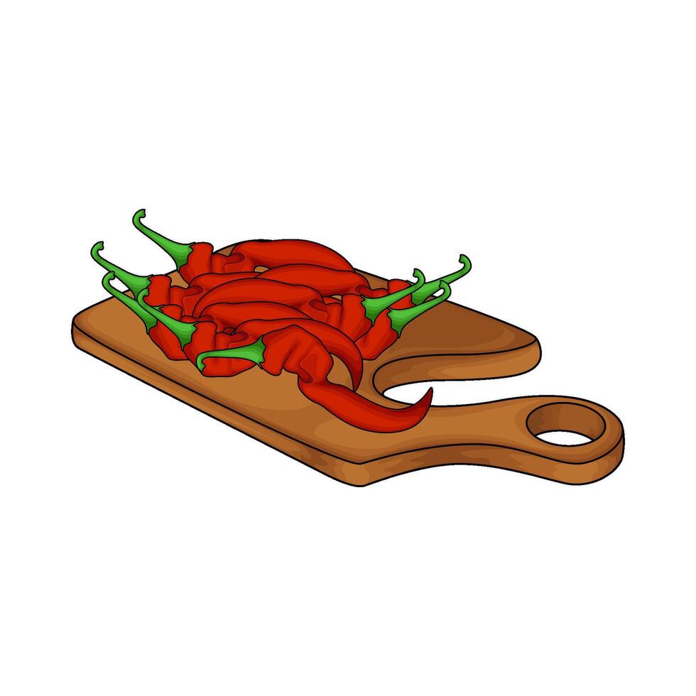 illustration of red chili on cutting board vector