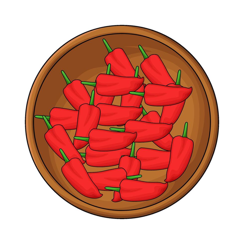 illustration of red chili in wooden bowl vector
