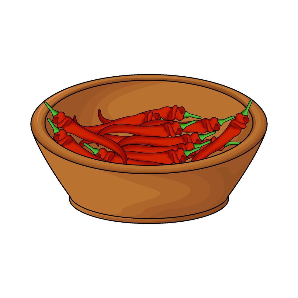 red chili in wooden bowl vector