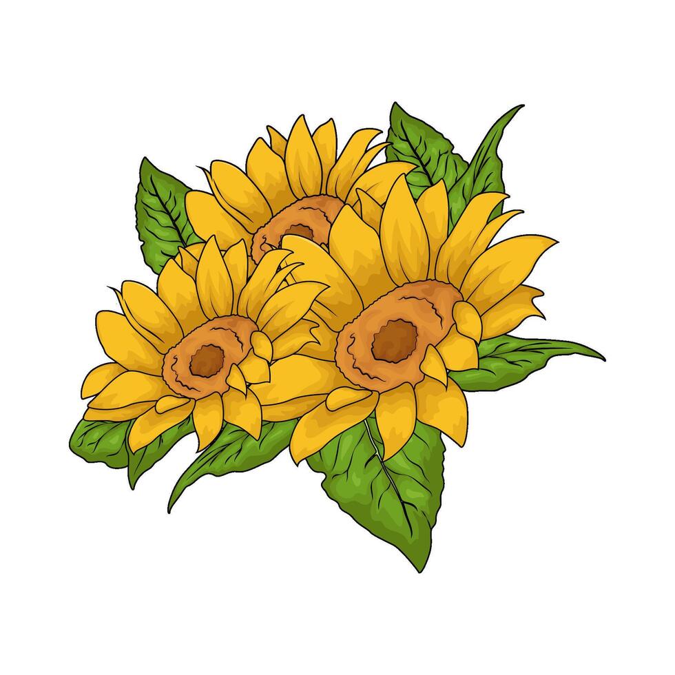 three sunflowers illustration vector