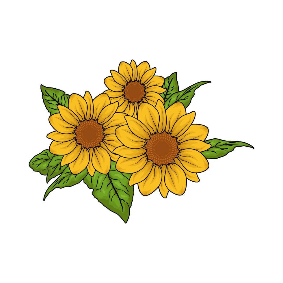 three sunflower illustration vector