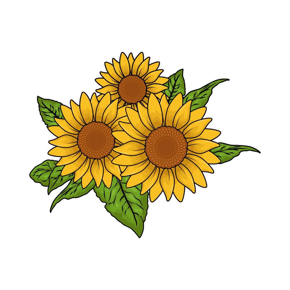 illustration of three sunflowers vector