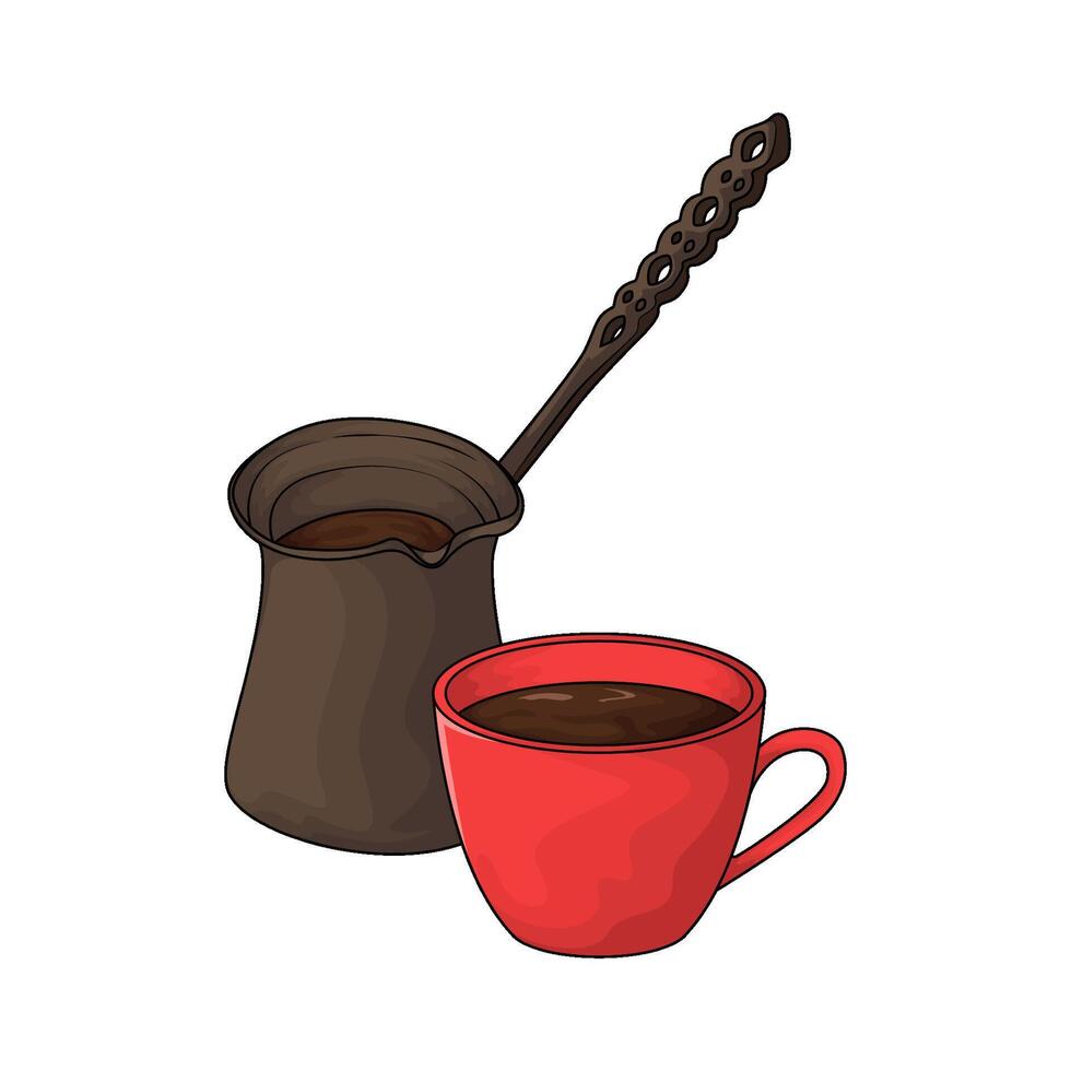 coffee cup with cezve illustration vector