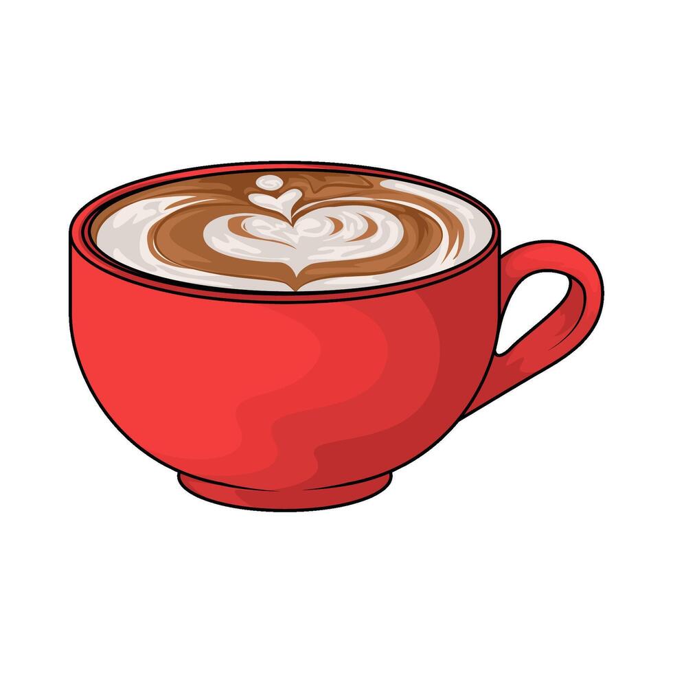 illustration of coffee latte in a red cup vector