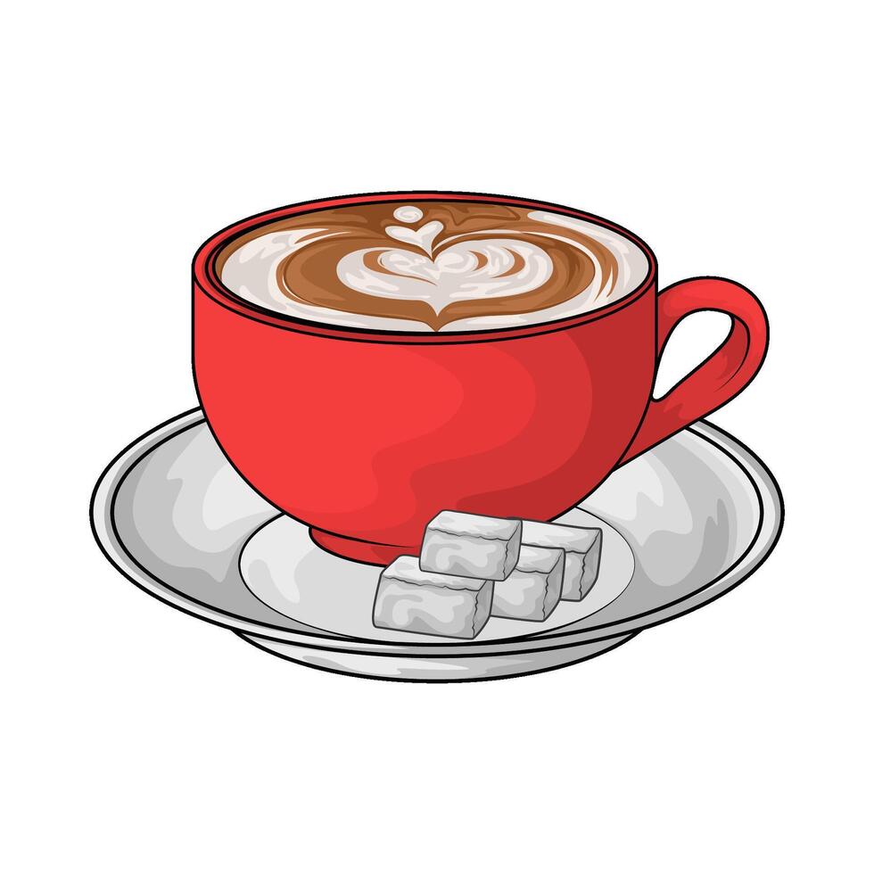 illustration of Hot Coffee Latte with sugar cube vector